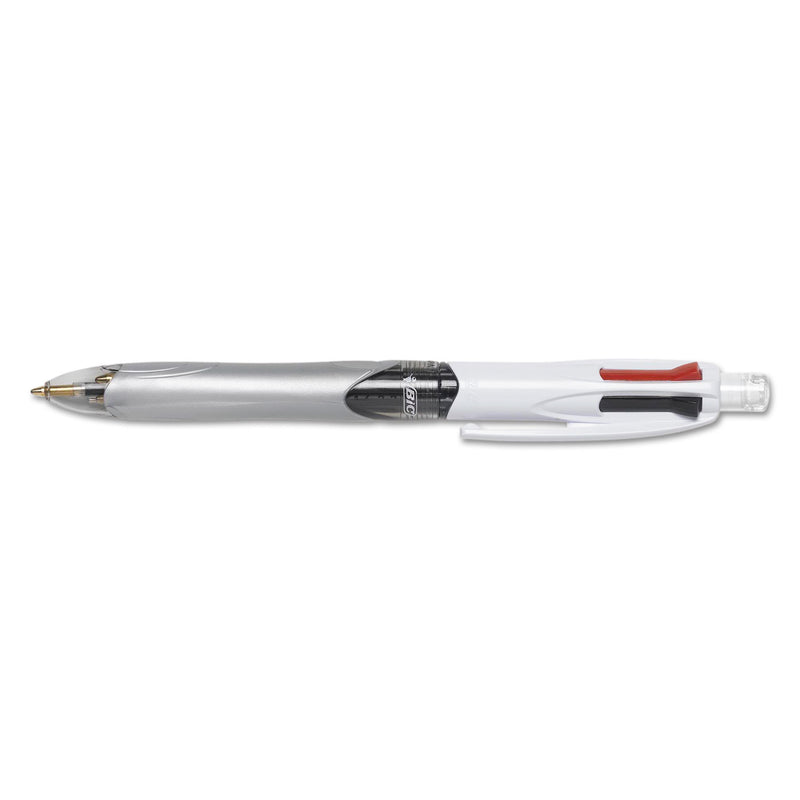 BIC 4-Color 3 + 1 Multi-Color Ballpoint Pen/Pencil, Retractable, 1 mm Pen/0.7 mm Pencil, Black/Blue/Red Ink, Gray/White Barrel