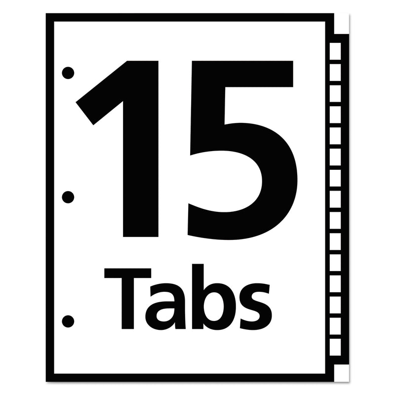 Office Essentials Table 'n Tabs Dividers, 15-Tab, 1 to 15, 11 x 8.5, White, Assorted Tabs, 1 Set
