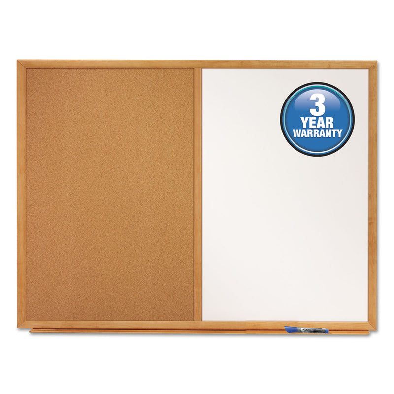 Quartet Bulletin/Dry-Erase Board, Melamine/Cork, 36 x 24, White/Brown, Oak Finish Frame