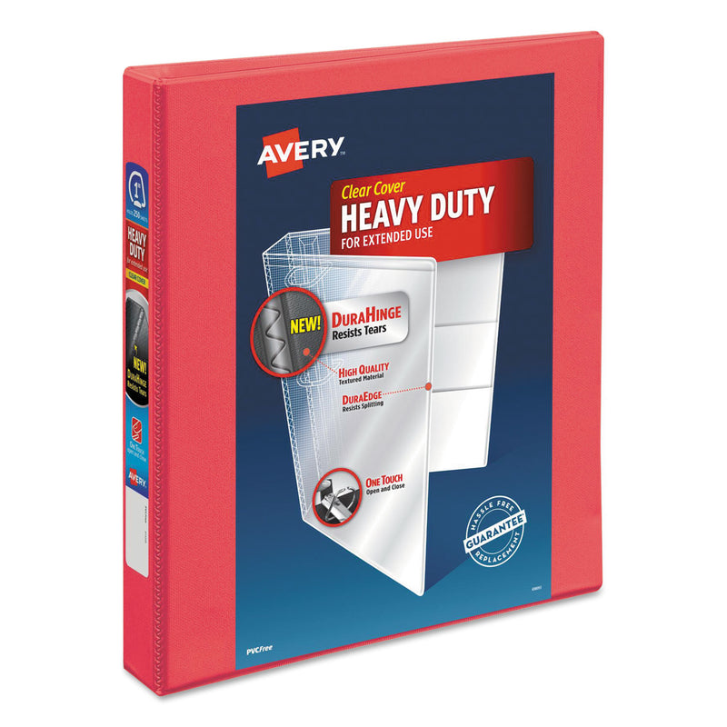 Avery Durable View Binder with DuraHinge and Slant Rings, 3 Rings, 1" Capacity, 11 x 8.5, Coral