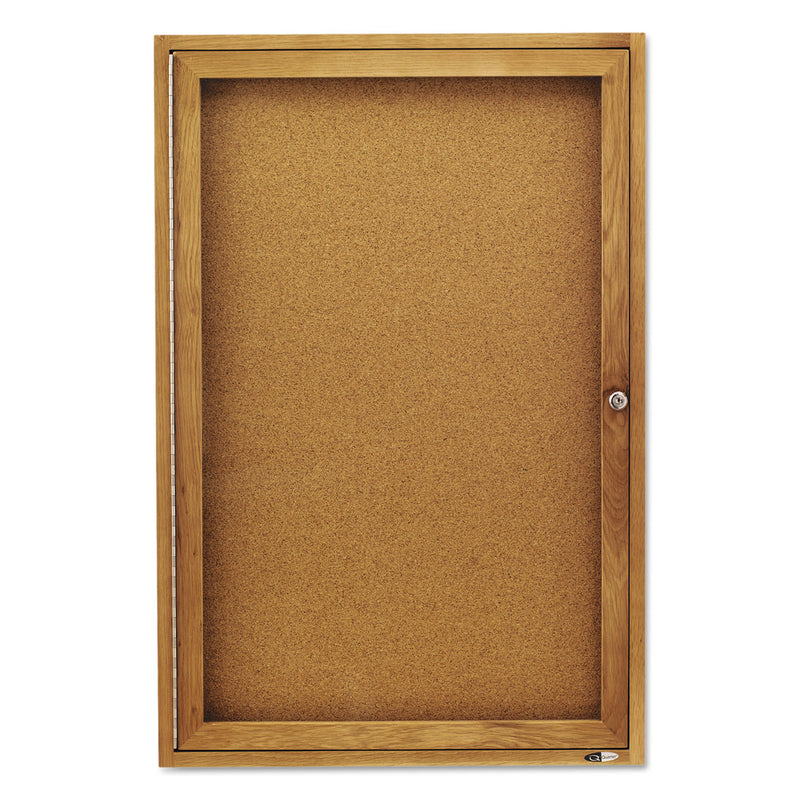 Quartet Enclosed Bulletin Board, Natural Cork/Fiberboard, 24 x 36, Oak Frame