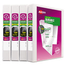 Avery Durable View Binder with DuraHinge and Slant Rings, 3 Rings, 1" Capacity, 11 x 8.5, White, 4/Pack