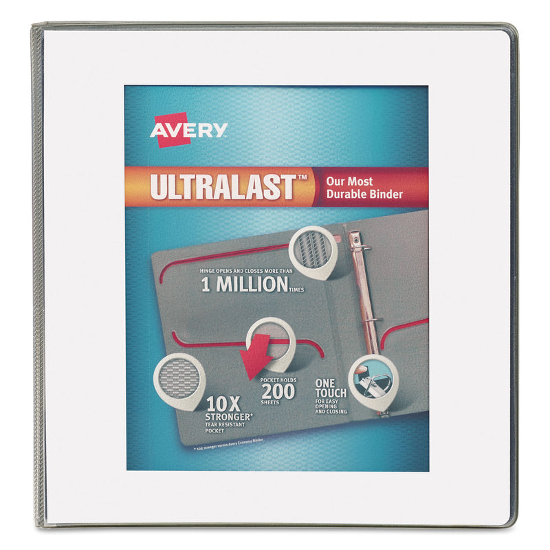 Avery UltraLast Heavy-Duty View Binder with One Touch Slant Rings, 3 Rings, 1" Capacity, 11 x 8.5, White