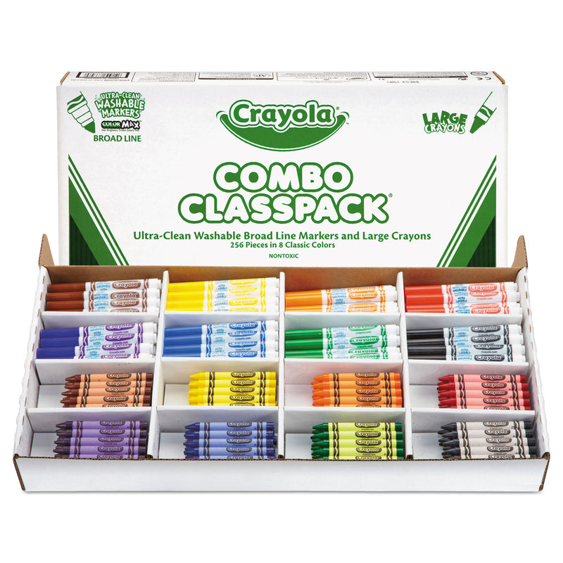 Crayola Crayon and Ultra-Clean Washable Marker Classpack, 8 Colors, 128 Each Crayons/Markers, 256/Box