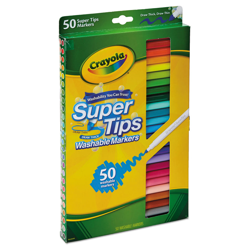 Crayola Washable Super Tips Markers, Fine/Broad Bullet Tips, Assorted Colors, 50/Set