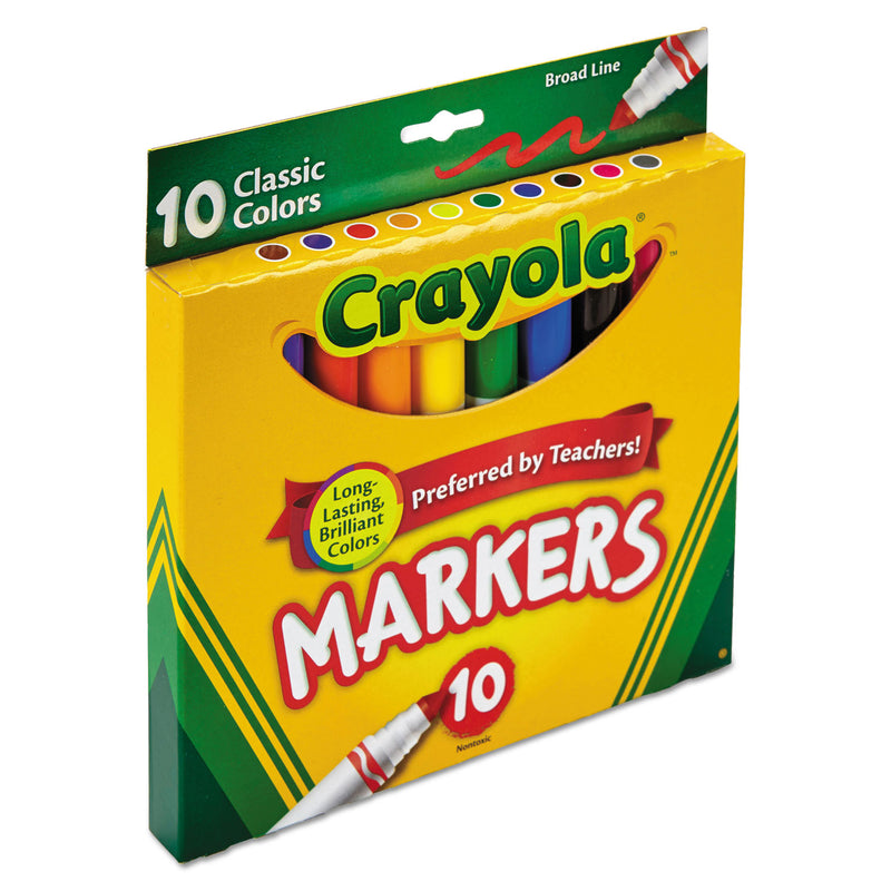 Crayola Non-Washable Marker, Broad Bullet Tip, Assorted Classic Colors, 10/Pack