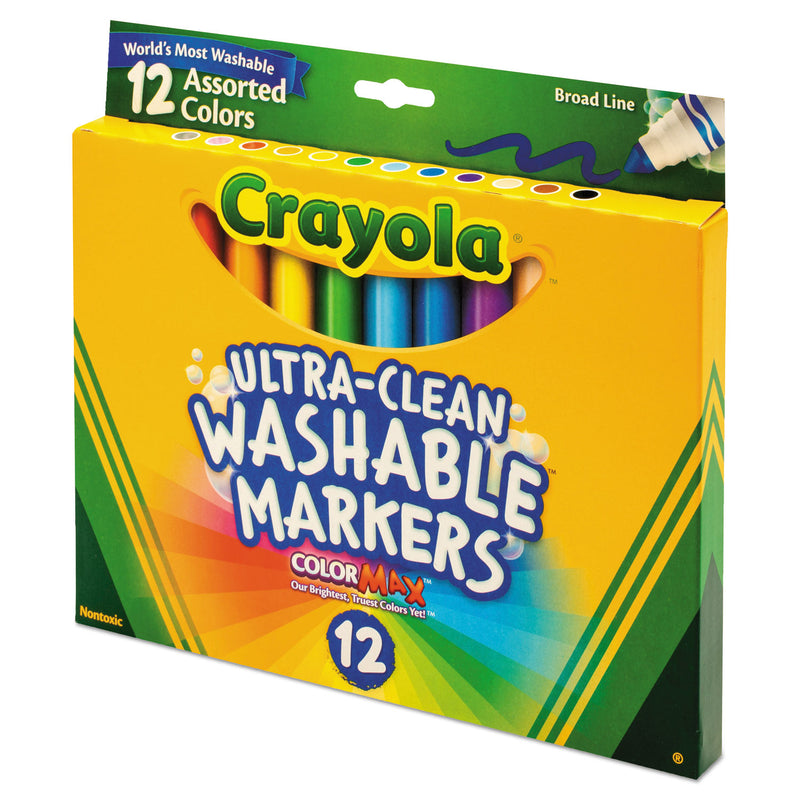 Crayola Ultra-Clean Washable Markers, Broad Bullet Tip, Assorted Colors, Dozen