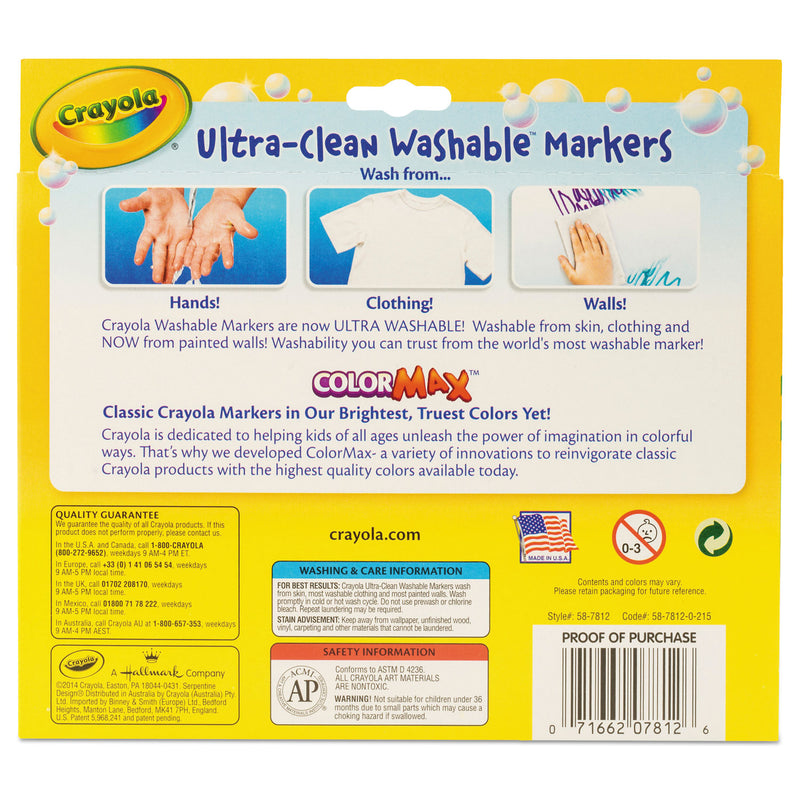 Crayola Ultra-Clean Washable Markers, Broad Bullet Tip, Assorted Colors, Dozen