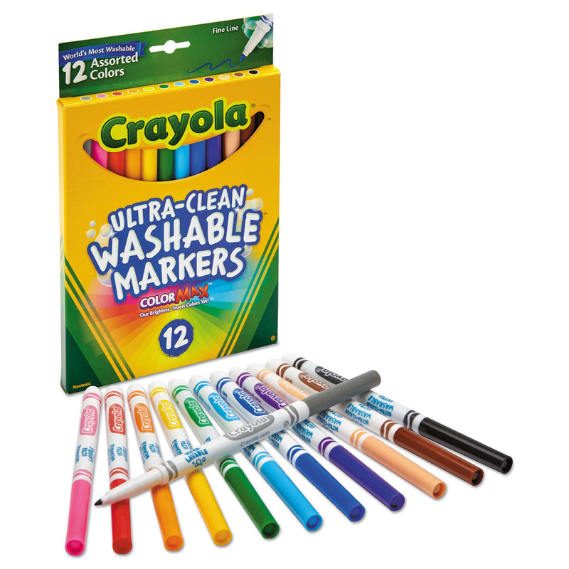 Crayola Ultra-Clean Washable Markers, Fine Bullet Tip, Assorted Colors, Dozen