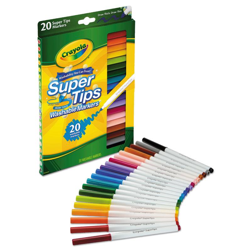 Crayola Washable Super Tips Markers, Fine/Broad Bullet Tips, Assorted Colors, 20/Set