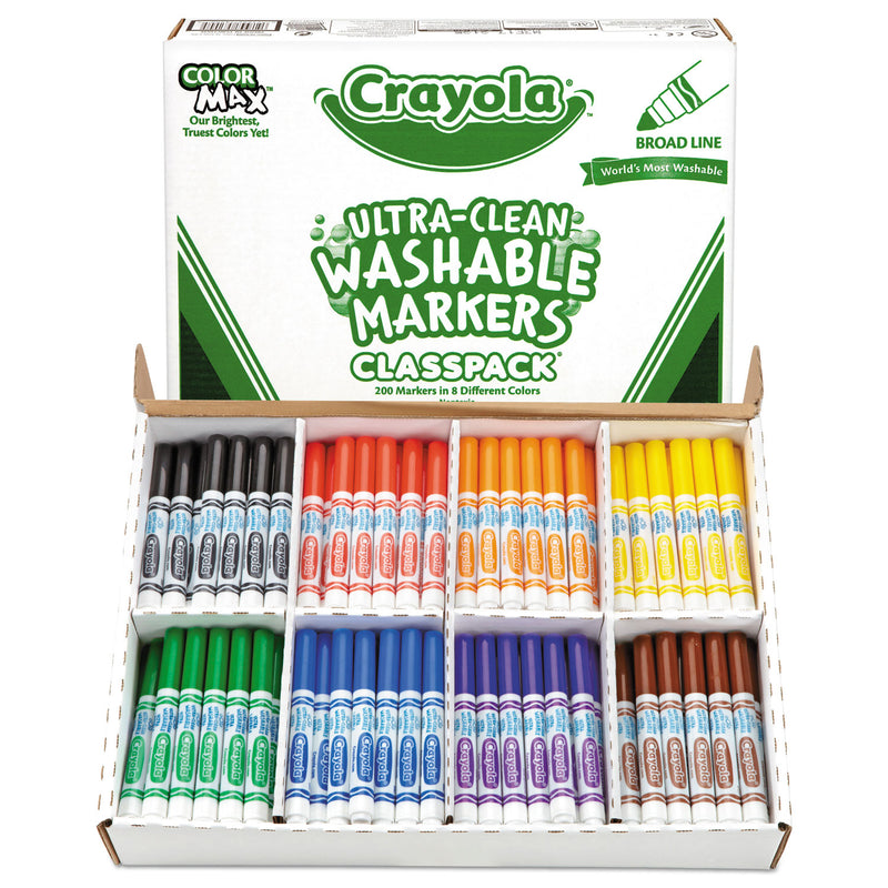 Crayola Ultra-Clean Washable Marker Classpack, Broad Bullet Tip, 8 Assorted Colors, 200/Box