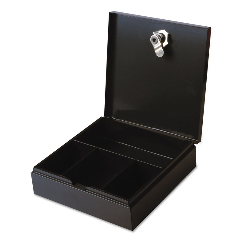 Universal Space-Saving Steel Security Box, Cash, Coin Compartments, 6.75 x 6.78 x 2, Black