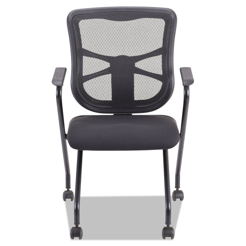 Alera Elusion Mesh Nesting Chairs, Padded Arms, Supports Up to 275 lb, Black, 2/Carton