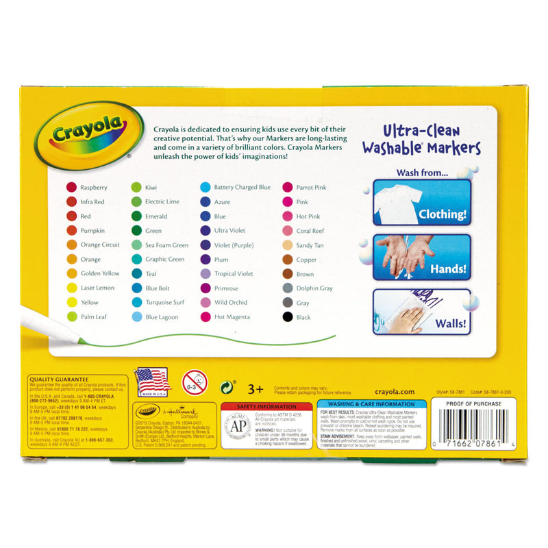 Crayola Ultra-Clean Washable Markers, Fine Bullet Tip, Assorted Colors, 40/Set