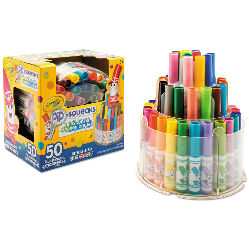 Crayola Pip-Squeaks Telescoping Marker Tower, Medium Bullet Tip, Assorted Colors, 50/Pack