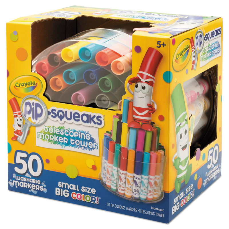 Crayola Pip-Squeaks Telescoping Marker Tower, Medium Bullet Tip, Assorted Colors, 50/Pack