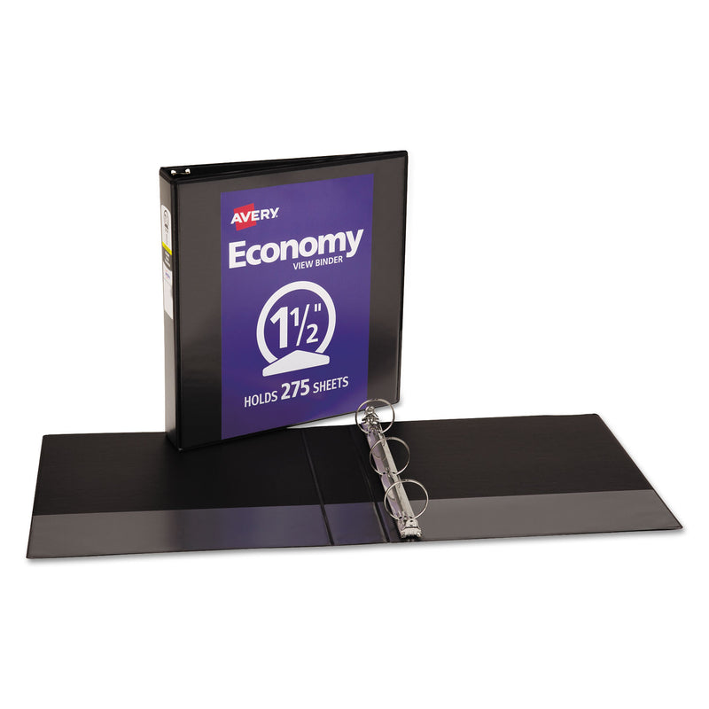 Avery Economy View Binder with Round Rings , 3 Rings, 1.5" Capacity, 11 x 8.5, Black, (5725)
