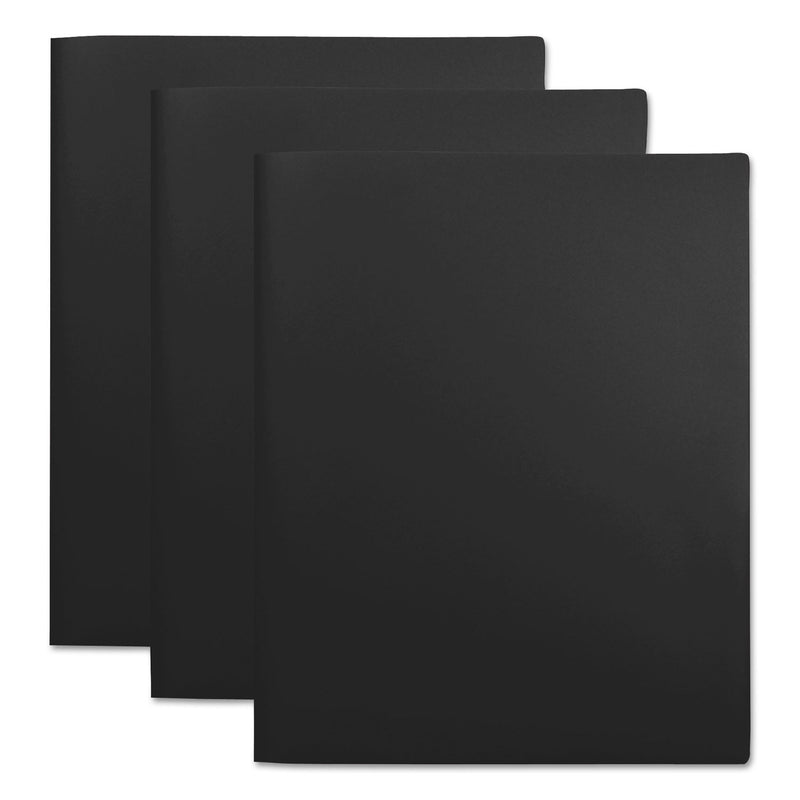 Universal Two-Pocket Plastic Folders, 100-Sheet Capacity, 11 x 8.5, Black, 10/Pack