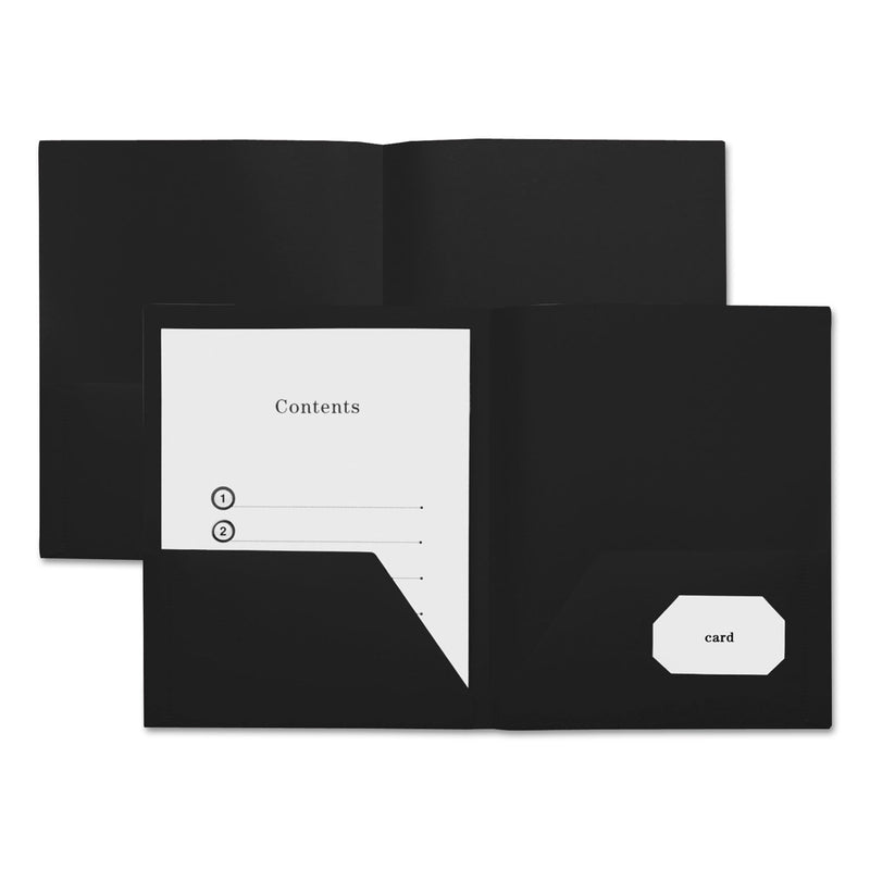 Universal Two-Pocket Plastic Folders, 100-Sheet Capacity, 11 x 8.5, Black, 10/Pack