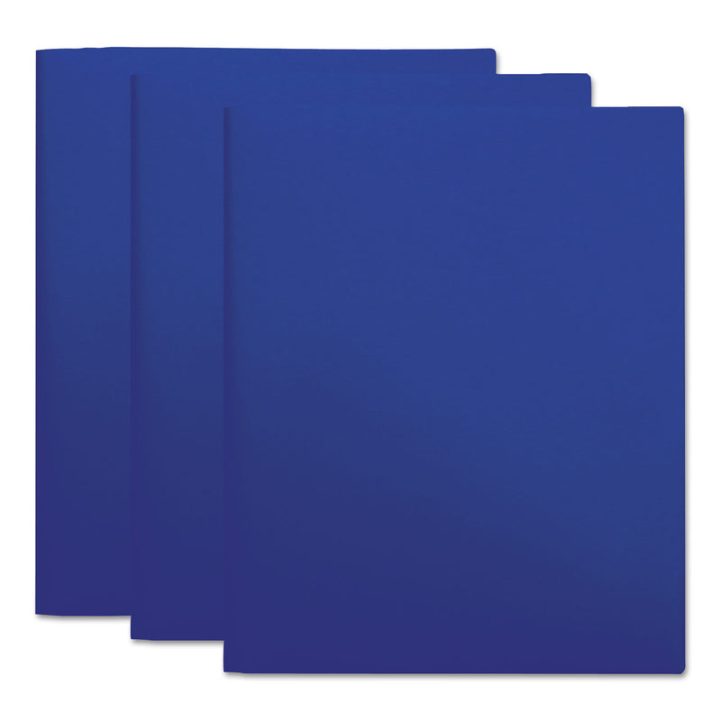 Universal Two-Pocket Plastic Folders, 100-Sheet Capacity, 11 x 8.5, Navy Blue, 10/Pack