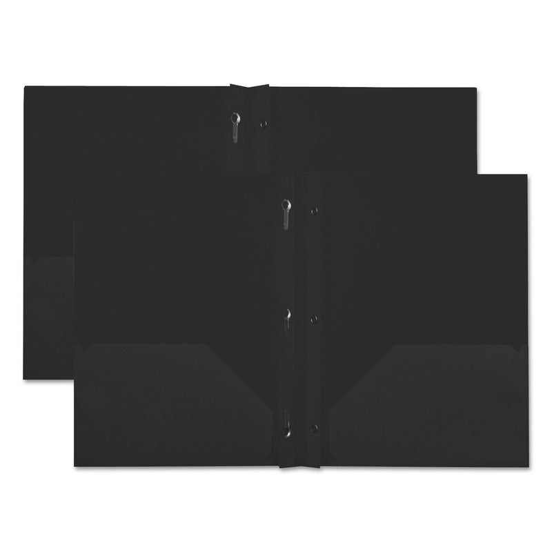 Universal Plastic Twin-Pocket Report Covers, Three-Prong  Fastener, 11 x 8.5, Black/Black, 10/Pack