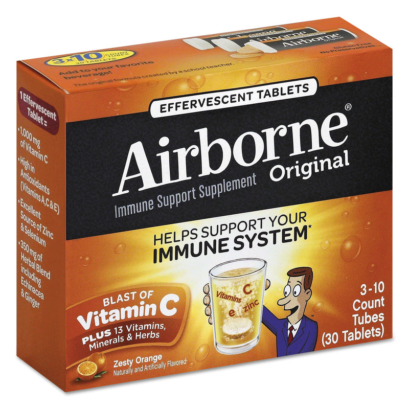 Airborne Immune Support Effervescent Tablet, Zesty Orange, 30/Pack