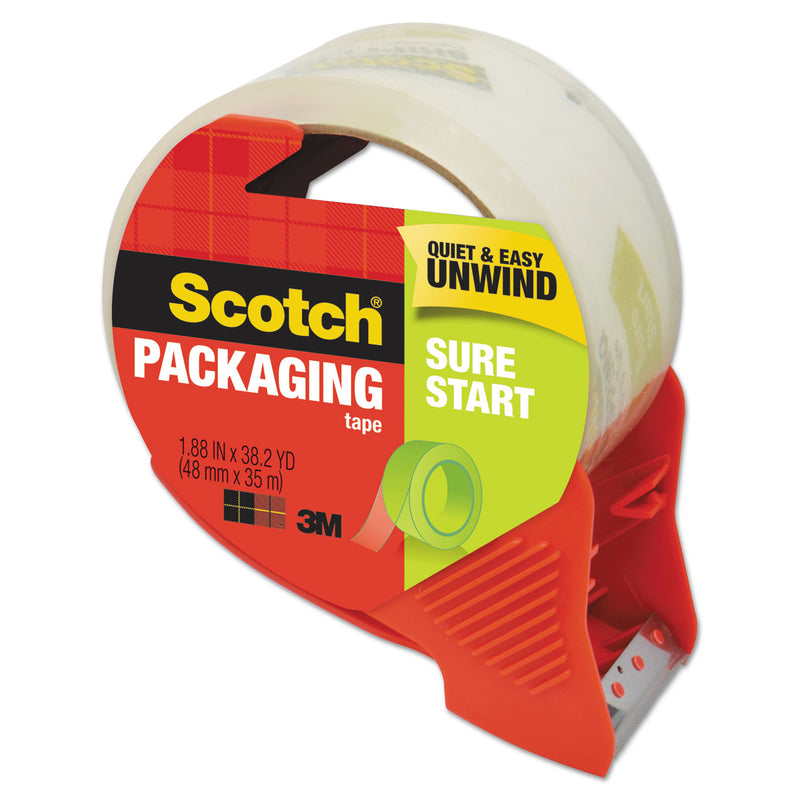 Scotch Sure Start Packaging Tape with Dispenser, 3" Core, 1.88" x 38.2 yds, Clear
