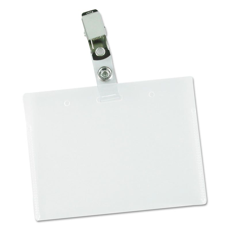 Universal Deluxe Clear Badge Holder w/Garment-Safe Clips, 2.25 x 3.5, White Insert, 50/Box