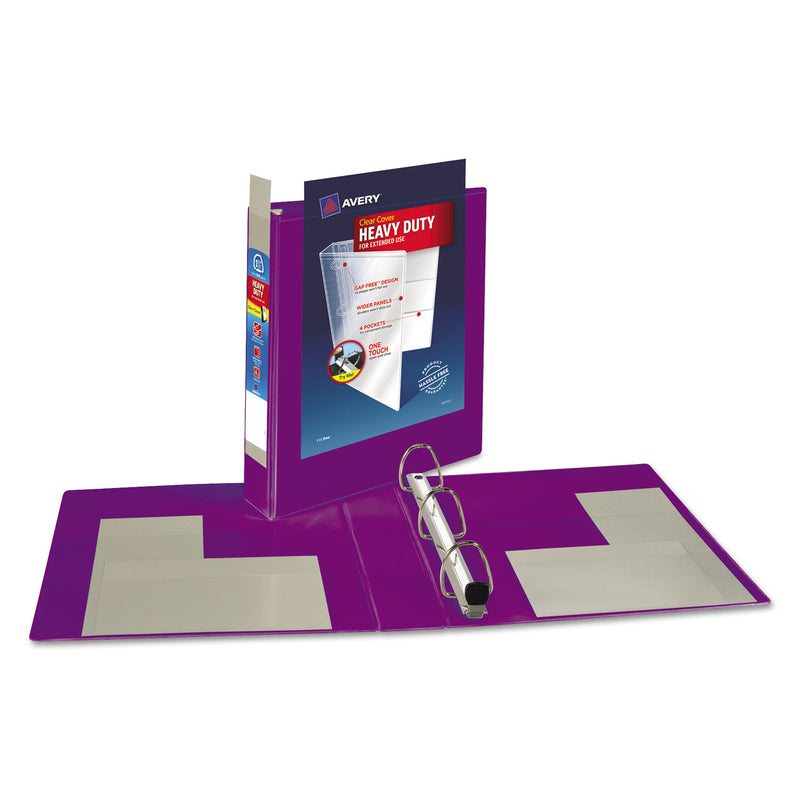 Avery Heavy-Duty View Binder with DuraHinge and One Touch EZD Rings, 3 Rings, 1.5" Capacity, 11 x 8.5, Purple