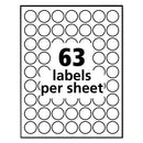 Avery Removable Multi-Use Labels, Inkjet/Laser Printers, 1" dia, White, 63/Sheet, 15 Sheets/Pack
