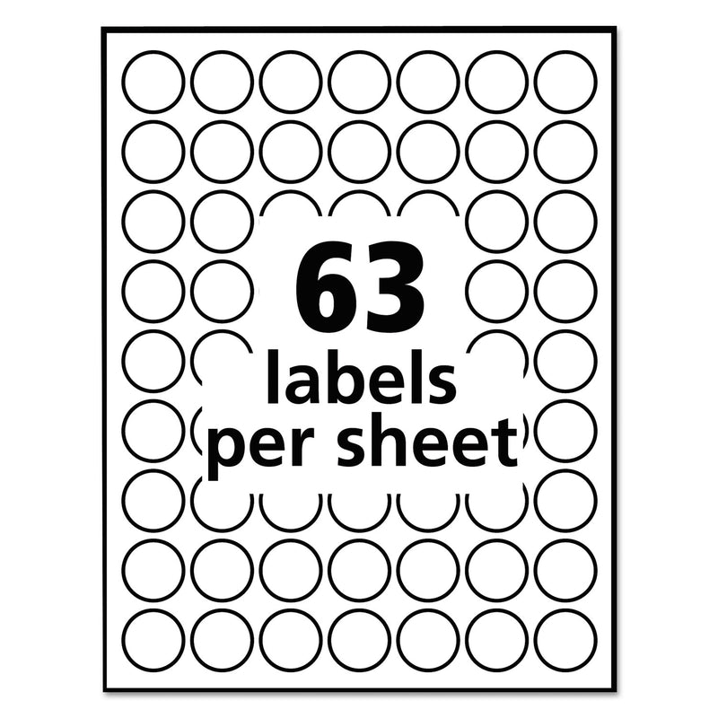 Avery Removable Multi-Use Labels, Inkjet/Laser Printers, 1" dia, White, 63/Sheet, 15 Sheets/Pack