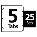 Office Essentials Index Dividers with White Labels, 5-Tab, 11 x 8.5, White, 25 Sets