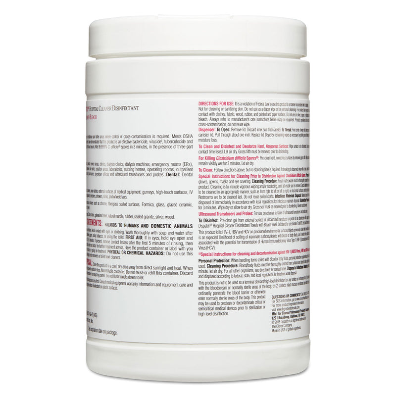 Clorox Dispatch Cleaner Disinfectant Towels, 6.75 x 8, 150/Canister