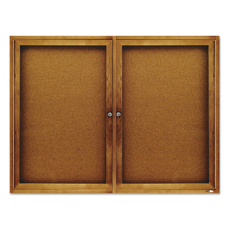 Quartet Enclosed Bulletin Board, Natural Cork/Fiberboard, 48 x 36, Oak Frame