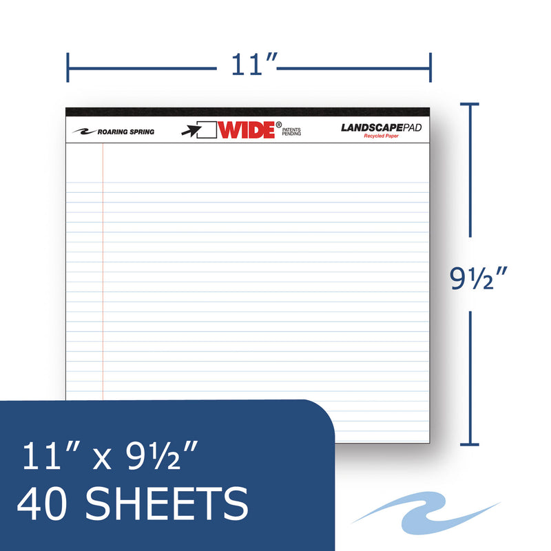 Roaring Spring WIDE Landscape Format Writing Pad, Unpunched with Standard Back, Medium/College Rule, 40 White 11 x 9.5 Sheets