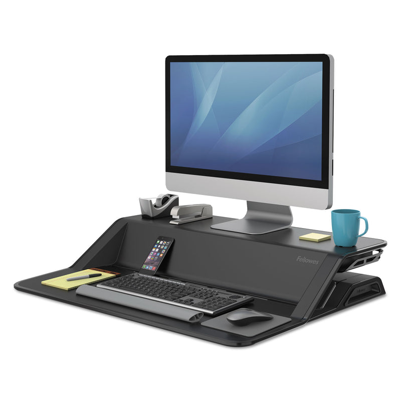 Fellowes Lotus Sit-Stands Workstation, 32.75" x 24.25" x 5.5" to 22.5", Black