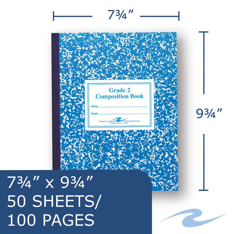 Roaring Spring Grade School Ruled Composition Book, Manuscript Format, Blue Cover, 9.75 x 7.75, 50 Sheets