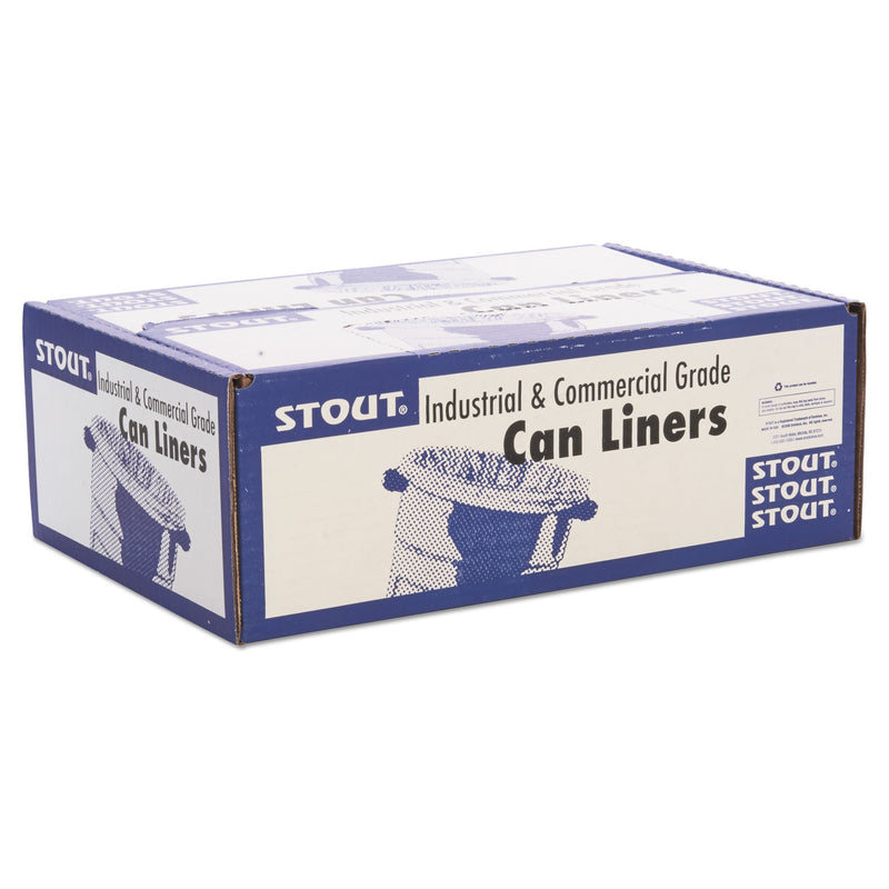 Stout Total Recycled Content Plastic Trash Bags, 60 gal, 1.5 mil, 36" x 58", Brown/Black, 100/Carton