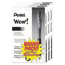 Pentel WOW! Ballpoint Pen Value Pack, Retractable, Medium 1 mm, Black Ink, Black Barrel, 36/Pack