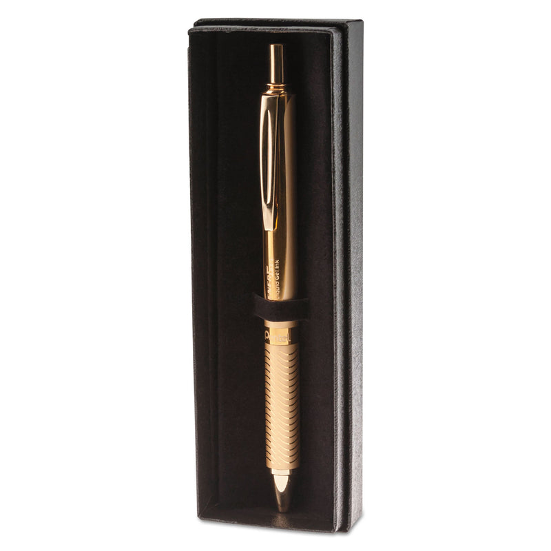 Pentel EnerGel Alloy Gel Pen, Retractable, Medium 0.7 mm, Black Ink, Gold Barrel