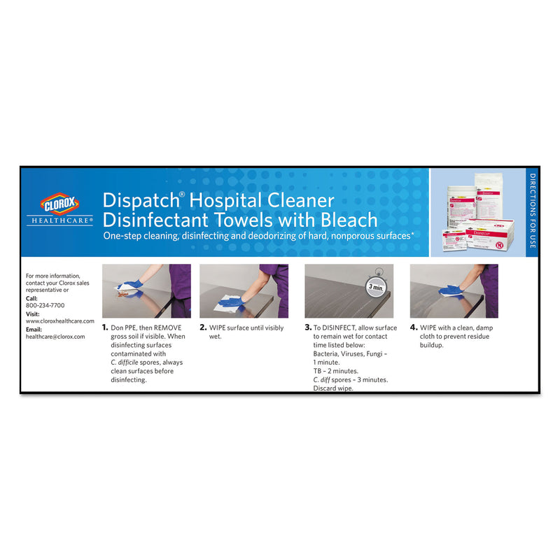 Clorox Dispatch Cleaner Disinfectant Towels, 6.75 x 8, Unscented, 150/Canister, 8 Canisters/Carton