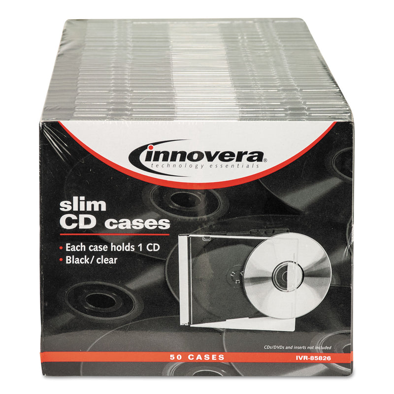 Innovera CD/DVD Slim Jewel Cases, Clear/Black, 50/Pack