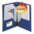 Smead Lockit Two-Pocket Folder, Textured Paper, 100-Sheet Capacity, 11 x 8.5, Dark Blue, 25/Box