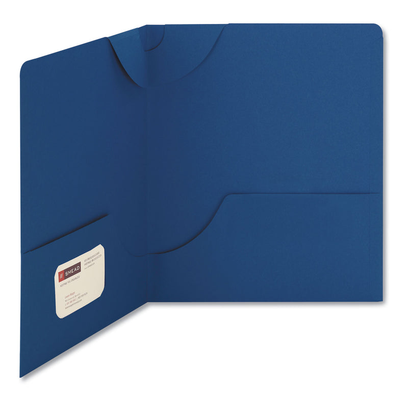 Smead Lockit Two-Pocket Folder, Textured Paper, 100-Sheet Capacity, 11 x 8.5, Dark Blue, 25/Box
