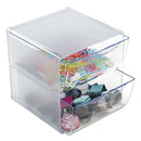 deflecto Stackable Cube Organizer, 2 Compartments, 2 Drawers, Plastic, 6 x 7.2 x 6, Clear