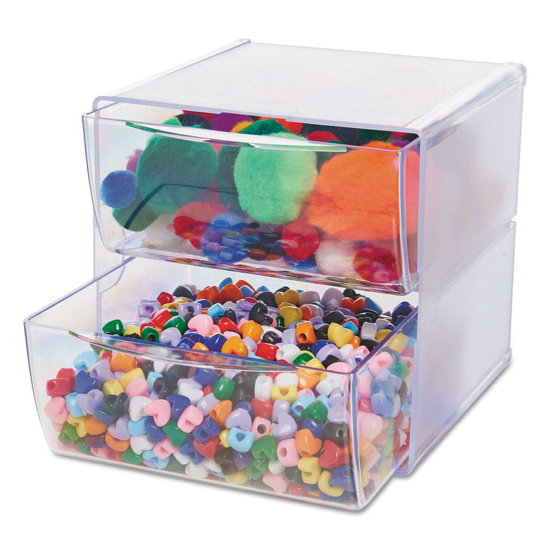 deflecto Stackable Cube Organizer, 2 Compartments, 2 Drawers, Plastic, 6 x 7.2 x 6, Clear