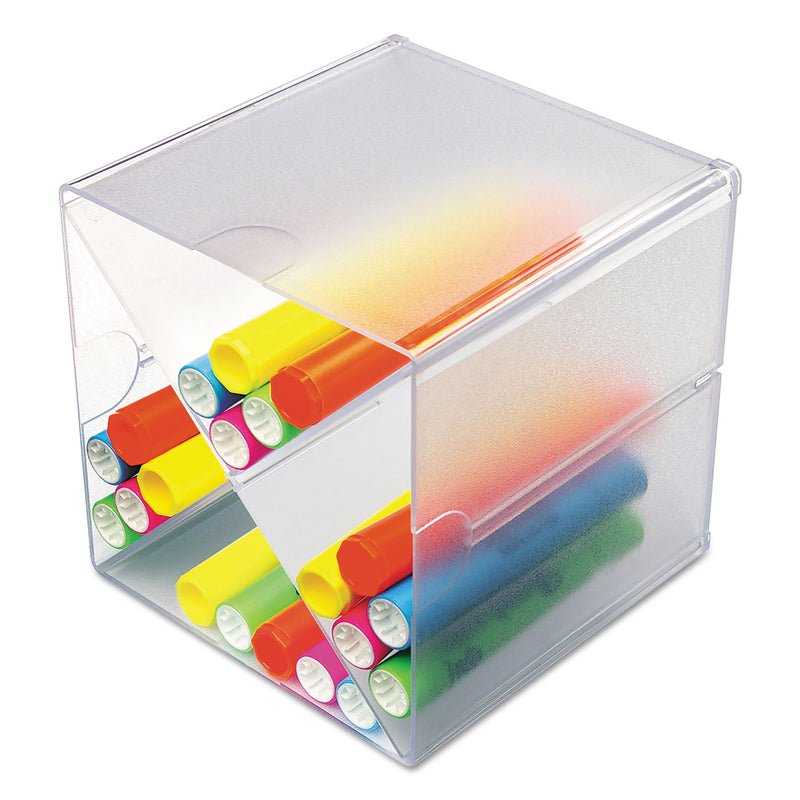 deflecto Stackable Cube Organizer, X Divider, 4 Compartments, Plastic, 6 x 7.2 x 6, Clear