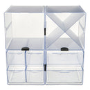 deflecto Stackable Cube Organizer, X Divider, 4 Compartments, Plastic, 6 x 7.2 x 6, Clear