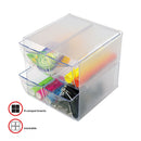 deflecto Stackable Cube Organizer, 4 Compartments, 4 Drawers, Plastic, 6 x 7.2 x 6, Clear