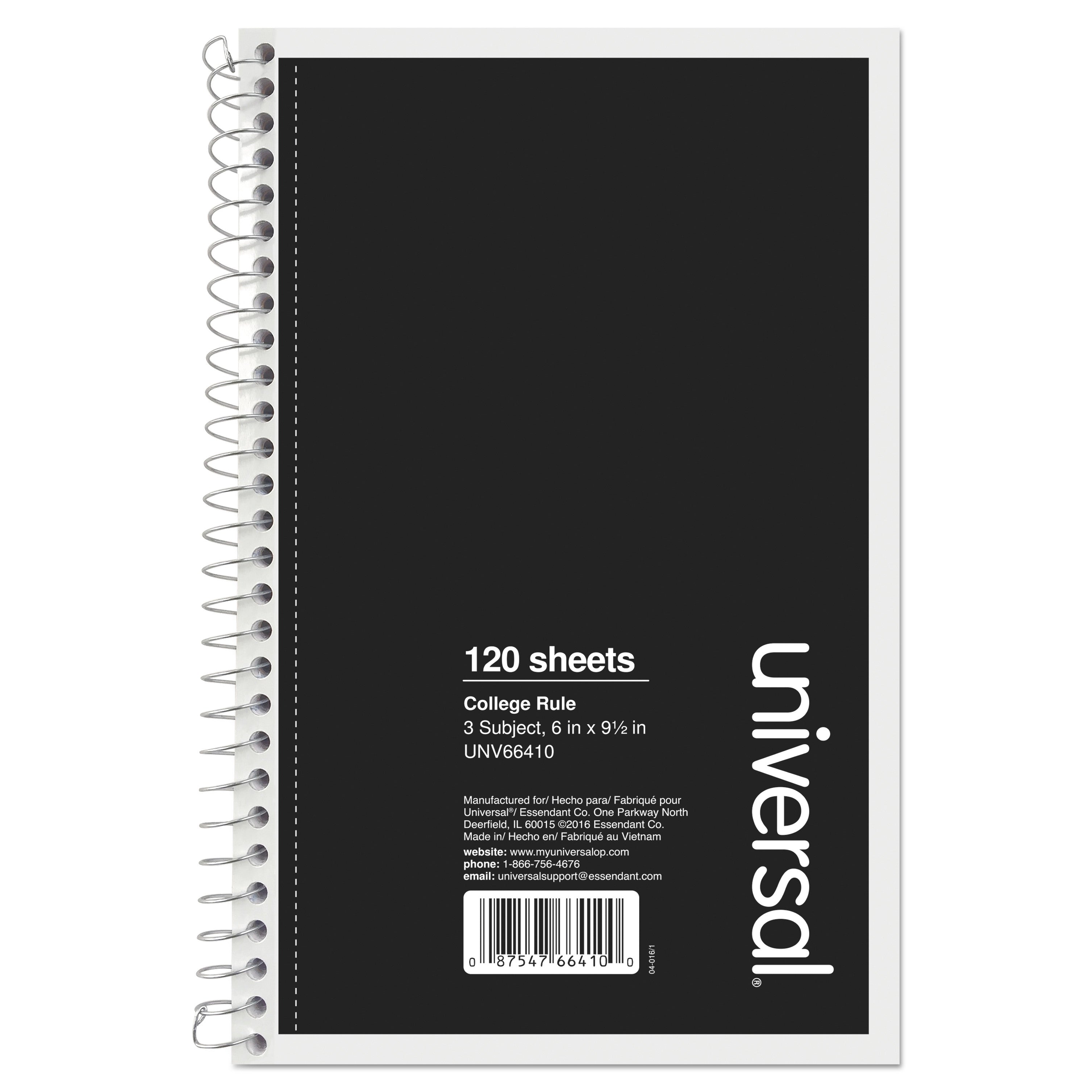 Wireless Notebook College Ruled Wirebound Notebook, 3 Subject, Medium/College Rule, Black Cover, 9.5 x ...